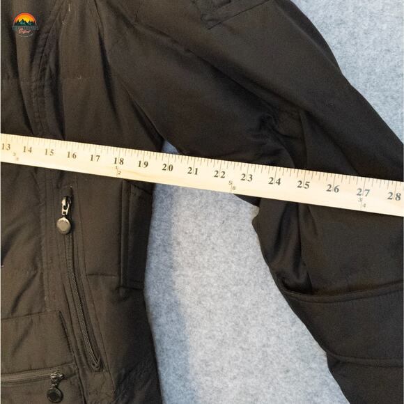 Calvin Klein Quilted Parka Jacket Black Puffer Faux Fur Trim Hooded Women's Sz L - Picture 6 of 16